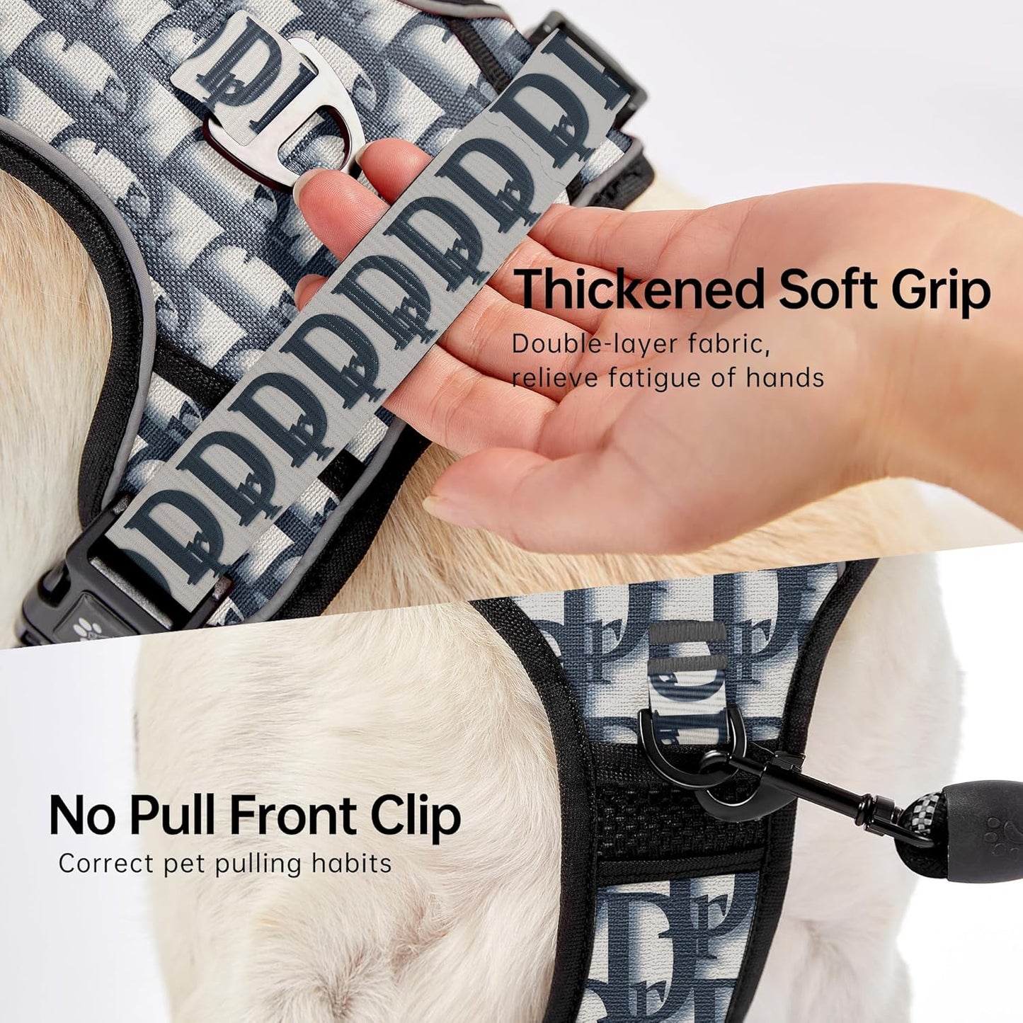 NESTROAD No Pull Dog Harness,Adjustable Oxford Dog Vest Harness with Leash,Reflective No-Choke Pet Harness with Easy Control Soft Handle for Medium Dogs(Medium,Vintage Blue)