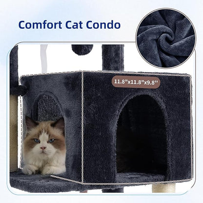 Cat Tree, Cat Tower for Indoor Cats, 43.3 inch Cat Tree Tower with Sturdy Steel Tube, Hammock, Cat Condo for Small Cats and Kittens, Scratching Post, Smoky Gray GCT004SG