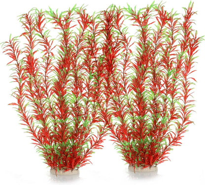 JIHAQUA Aquarium Decor Plastic Plants Extra Large 21 Inches Artificial Fish Tank Plants Tall Fish Tank Decorations (Wine 2pcs)