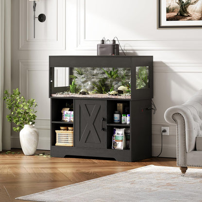 40 Gallon Reptile Terrarium Tank with Storage Cabinet, Reptile Tank with Stand, for Leopard Geckos, Corn Snakes, Juvenile Pets, Sliding Acrylic Doors, Mesh Top, Power Outlet, Black PX03RTB