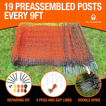 Pet & Livestock HQ Electric Fence Poultry Netting 41" x 164' - Portable Pre-Assembled Electric Net Fencing for Goats, Sheep, Lambs in Farms, Ranches, and Gardens (19 Posts, 2 Spikes)