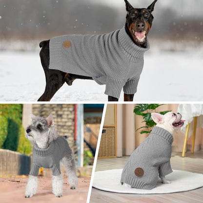cyeollo Small Dog Sweater with Leash Hole Turtleneck Knitted Warm Dog Clothes Puppy Sweaters for Small Dogs, Grey S