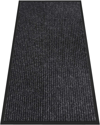 Indoor Outdoor Door Mat, 6' x 3' Doormat for Entryway, Rubber Backing Non Slip Front Door Mat Outside Entrance, Super Absorbent Commercial Floor Mat for Home Office, Black