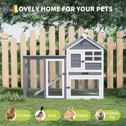 Rabbit Hutch 2-Tier, Small Wooden Chicken Coop for Outdoor Use - Weatherproof Small Animal Hutch with Non-Slip Ramp, 4 Access Doors & Removable Tray for Rabbits, Guinea Pigs, Ferrets (Indoor/Outdoor)