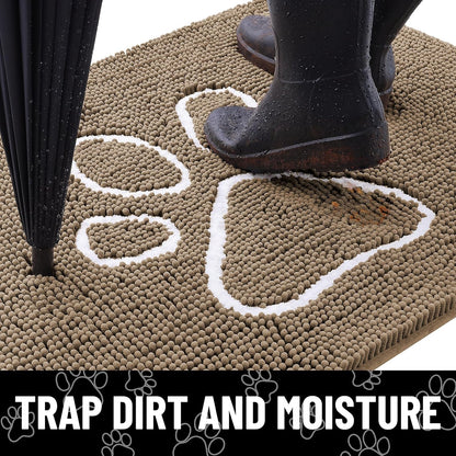 Smiry Dog Door Mat for Muddy Paws, Absorbent Dirt Trapper Non Slip Quick Dry Washable Chenille Mat for Mud Dogs, Entry Rug for Indoor and Outdoor (24x16 Inches, Camel)