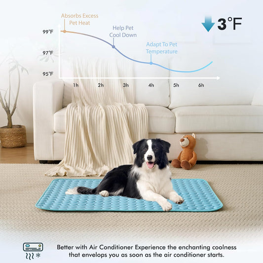 MICROCOSMOS Summer Cooling Mat & Sleeping Pad- Water Absorption Top, Materials Safe, Easy Carry, EZ Clean. Keep Cooling for Pets, Kids and Adults.(Blue, 19" x 15")