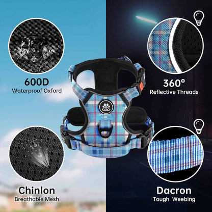 NESTROAD No Pull Dog Harness with Leash, Reflective No Choke Pet Vest Harness,Adjustable Soft Padded Dog Harness with Easy Control Handle for Small Dogs(Checkered Blue,Small)