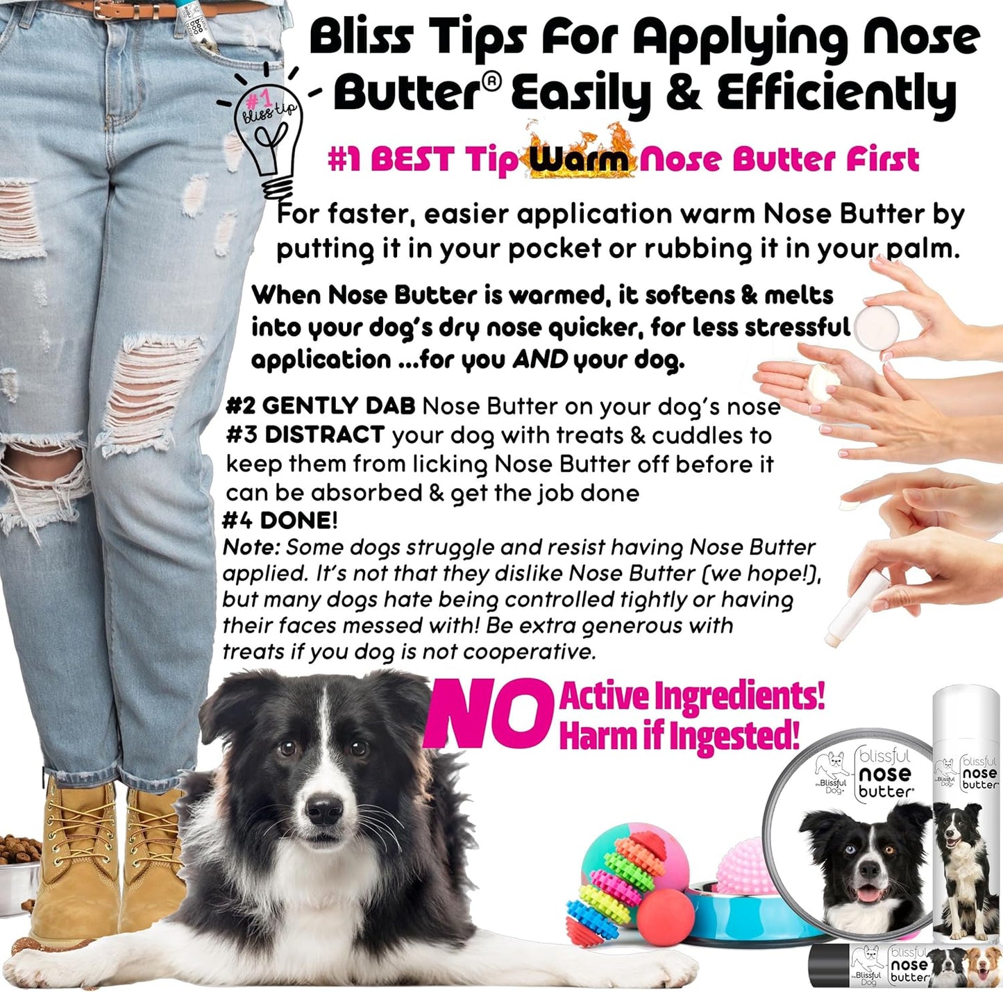 The Blissful Dog Border Collie Nose Butter for Dry, Cracked Skin, Lick-Safe Dog Nose Balm with Moisturizing Shea Butter, Almond, Olive, and Essential Oils, Pet Supplies, Uncented, 2 oz.