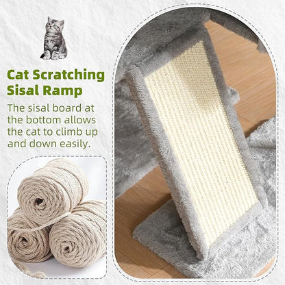 Cat Tree for Indoor Cats, Cat Tower with Scratching Post for Small Cats and Kittens, Cat House with Removable Top Platform and Fluffy Balls, Hanging Cat Basket, Light Gray GCT006SW