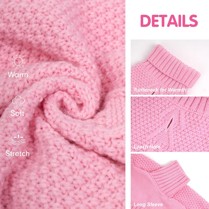 cyeollo Dog Sweater Turtleneck Knitwear Pullover Sweaters for Small Dogs Warm Pet Clothes Soft for Fall Winter,Pink, M