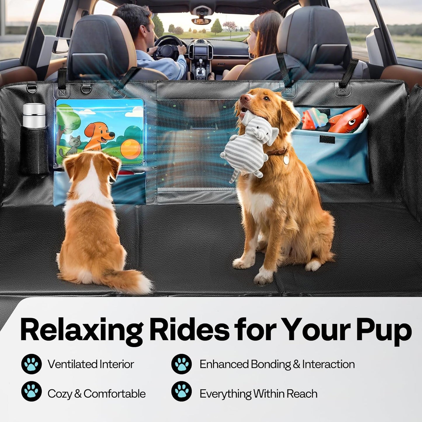 Dog Car Seat Cover for Back Seat 53", Upgraded PU Leather Back Seat Extender with Hard Bottom Holds 400LBS, Waterproof Anti-Scratch, Backseat Cover for Dogs in Car, SUV & Small Truck - Pawvie
