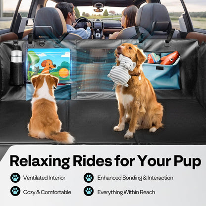 Dog Car Seat Cover for Back Seat 53", Upgraded PU Leather Back Seat Extender with Hard Bottom Holds 400LBS, Waterproof Anti-Scratch, Backseat Cover for Dogs in Car, SUV & Small Truck - Pawvie