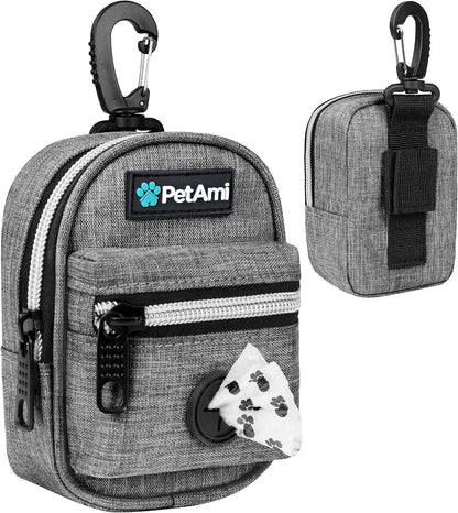 PetAmi Dog Poop Bag Holder for Leash, Dog Pet Waste Bag Dispenser For Poop With Clip, Doggy Puppy Walking Accessories Travel Camping, Dog Treat Pouch Supplies Must Have With Dog Bag Roll, Light Gray