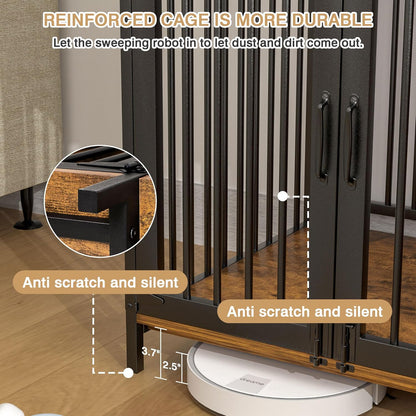 VECELO Dog Crate Furniture, 43 inch Wood Dog Crate End Table with Storage Drawers, Heavy Duty Dog Kennel Furniture Indoor, Rustic Brwon