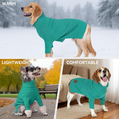 cyeollo Warm Stretchy Sweaters for Medium to Large Dogs Boy & Girl, Pullover Knitted Thermal Winter Big Dog Clothes with Sleeves Turtleneck Pet Beagle Border Collie Apparel, Aqua Green XXL