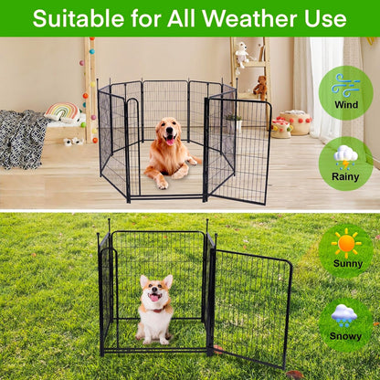 Tall Garden Fences and Borders for Dogs, 4.6ft High Dog Fence, 10 Panels Total 22.1Ft Long, Gate 21 inches Wide with Low Sills, Animal Barrier Fence, Metal Fence Panels, Flower Bed Fencing