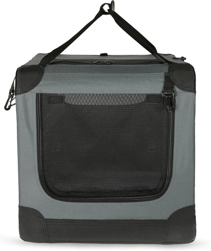 Amazon Basics 4-Doors Portable Soft-Sided Folding Travel Crate Kennel for cat, Dog, and Other Small Animals, Grey, L 36" x 24" x 24"
