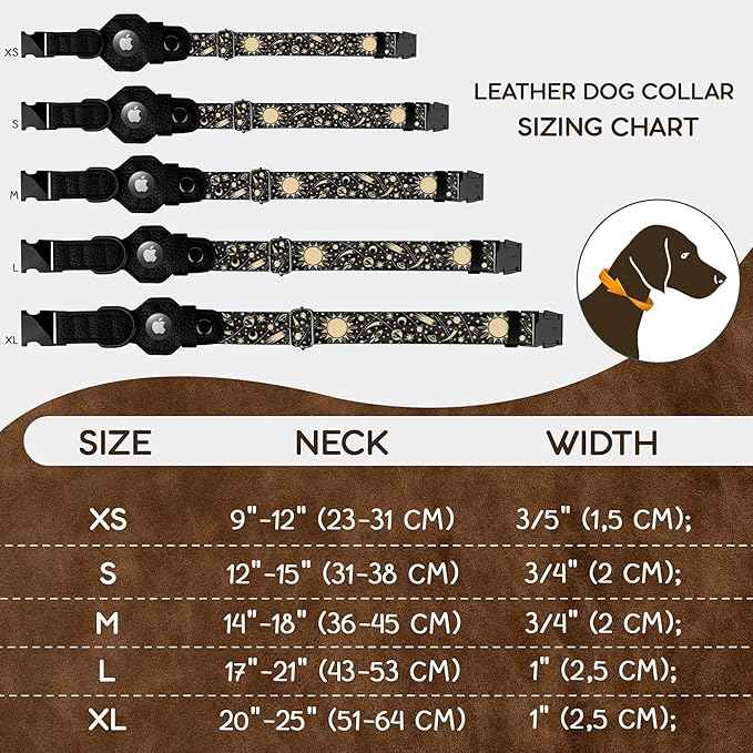 AirTag Dog Collar with Metal Buckle - Printed Nylon Soft Leather Dog Collar with Apple AirTag Holder - Secure Tracking GPS Pet Collars for Girl Boy Small Large Dogs (M, 14"-18" Neck Fit, Space)