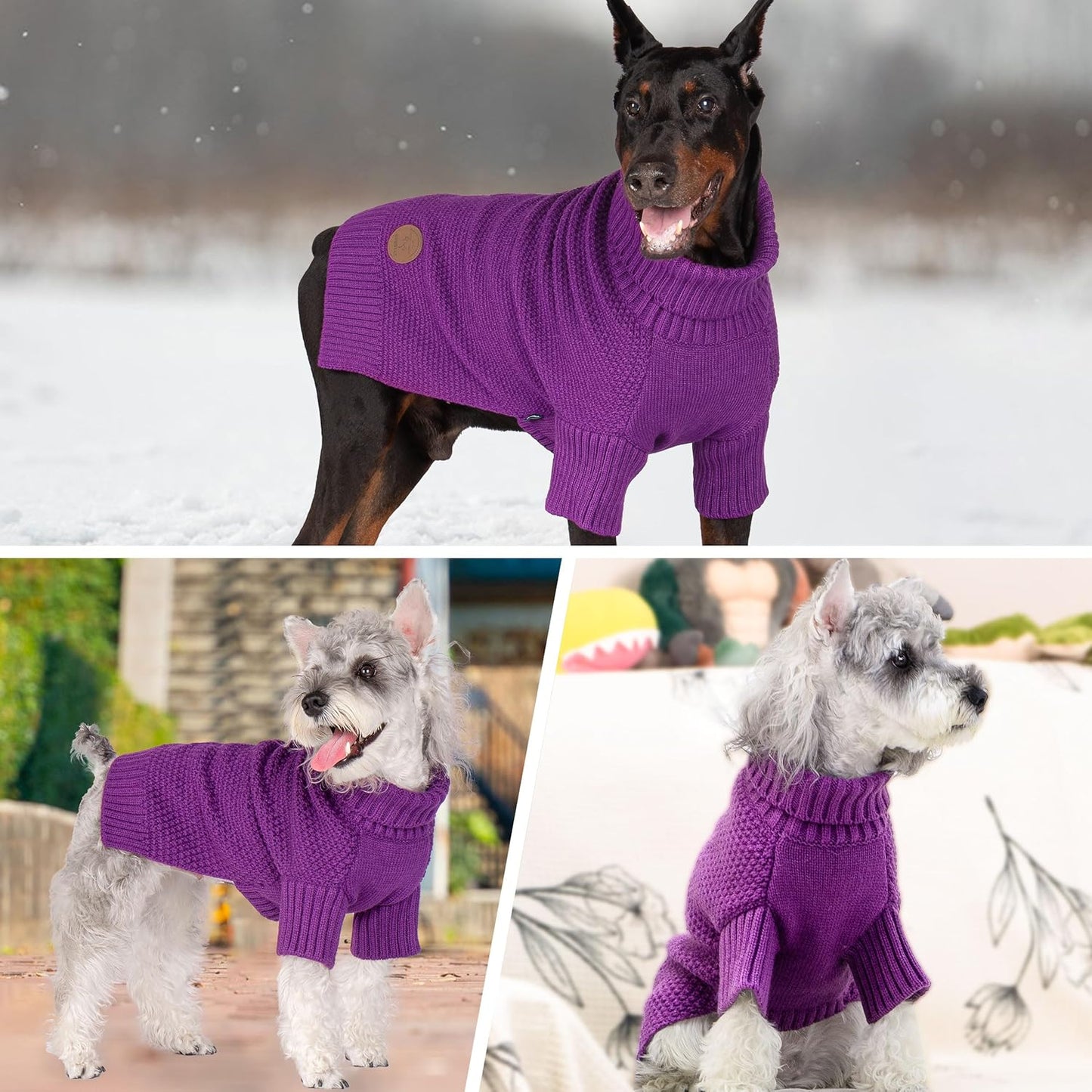 cyeollo Dog Sweater Pullover Turtleneck for Dogs, Classic Knitwear Fall Winter Cold Weather Dog Clothes Warm Pet Apparel Small Medium Large Dog Sweaters, Purple XL