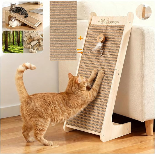 Natural Cork cat Scratching Post-Cat Scratching Pad-cat beds for Indoor Cats-Scratching Board Toy-cat ramp-cat Scratch with 2 Pcs Cardboard,Easy Replace-Eco-Friendly Sustainable-cat Gifts