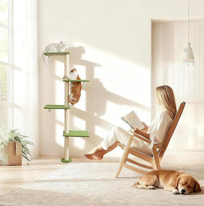 Cat Tree Wall Mounted,Tall Scratching Post for Indoor Cats Climbing Tower Activity Wood Cat Wall Furniture(Green)