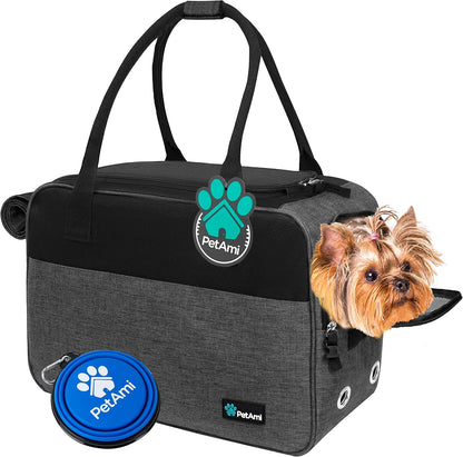 PetAmi Dog Purse Carrier for Small Dogs, Airline Approved Soft Sided Pet Carrier with Pockets, Ventilated Dog Carrying Bag for Puppy Cat, Dog Travel Supplies Bag, Sherpa Bed, Max 12 lbs, Dark Gray