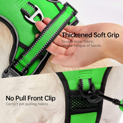 NESTROAD Dog Harness, Adjustable Oxford Harness with Leash, Reflective No-Choke Pet Vest with Easy Control Handle (M, Fluorescent Green)