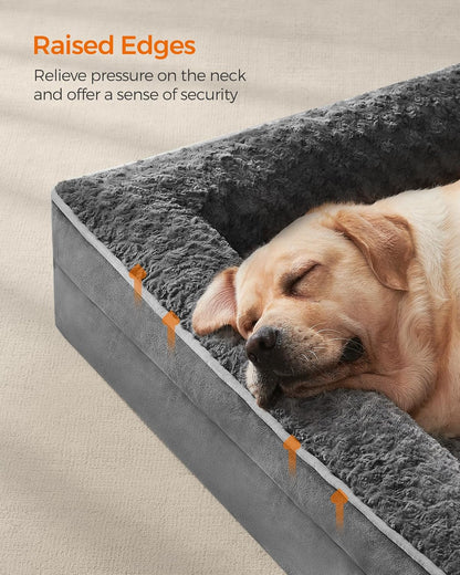 Feandrea Orthopaedic Dog Bed for Large Dogs, Waterproof Dog Sofa Bed with Removable Washable Cover, 42 x 32 x 7 Inches, Slate Gray UPGW253G02