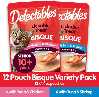 Hartz Delectables Bisque Lickable Wet Cat Treats for Senior Cats, Senior Variety 12 Countt