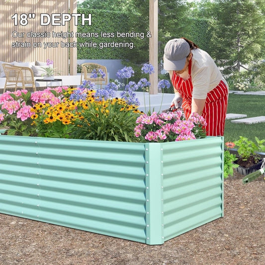 Domi Raised Garden Beds Outdoor, 6x3x2ft Thickening Tall Metal Rectangular Deep Root Box Planter for Vegetables, Flowers, Herbs, and Succulents 2" Deep w/ 256 Gallon Capacity - Green