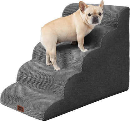 EHEYCIGA Curved Dog Stairs Ramp for High Beds, 5-Step Extra Wide Dog Steps for Small Dogs and Cats, Pet Stairs for High Bed Climbing, Non-Slip Balanced Pet Step Indoor, Grey