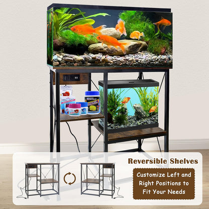 20-37 Gallon Fish Tank Stand with Power Outlet, 30.7"x13.8" Metal Frame Fish Stand, 3-Tier Wood Aquarium Stand, 400LBS Capacity Reptile Terrarium Stand