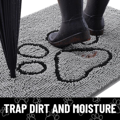 Smiry Dog Door Mat for Muddy Paws, Absorbent Dirt Trapper Non Slip Quick Dry Washable Chenille Mat for Mud Dogs, Entry Rug for Indoor and Outdoor (47x32 Inches, Grey)