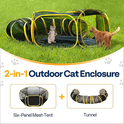 VIVOHOME Outdoor Cat Enclosures 2-in-1, Portable Catio w/Cat Tent, Circle Playpen Tunnel, for Kitty and Small Animals,w/Storage Bag Removable Bottom