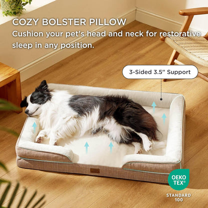 Bedsure XL Orthopedic Dog Bed for Extra Large Dogs - Washable XLarge Dog Cat Bed Waterproof, Comfort Dogs Couch Sofa with Washable Removable Cover, Pet Bed with Nonskid Bottom, Plaid-Brown, 42"