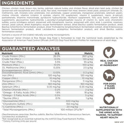 NutriSource Dry Dog Food for Seniors, Chicken and Rice, 26LB