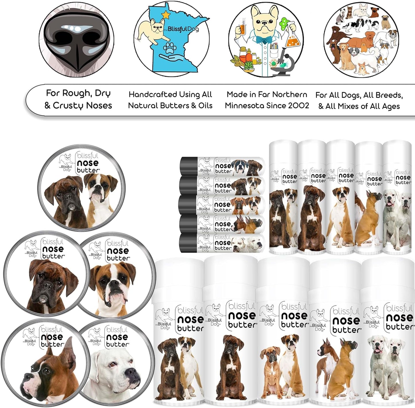 The Blissful Dog Show Boxer Nose Butter for Dry, Cracked Skin, Lick-Safe Dog Nose Balm with Moisturizing Shea Butter, Almond, Olive, and Essential Oils, Pet Supplies, Uncented, 0.15 oz.