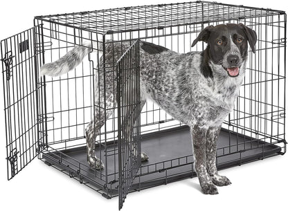 MidWest Homes for Pets 36-Inch Two-Door iCrate Folding Dog Crate with Divider Panel, Leak-Proof Tray & Secure Latches – Metal Wire Kennel for M-L Breeds – Portable, Durable & Easy to Assemble