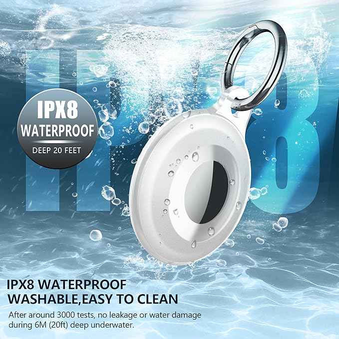 2 Pack IPX8 Waterproof Compatible with AirTag Keychain Holder Case,Lightweight, Anti-Scratch, Easy Installation,Soft Full-Body Shockproof for Luggage,Key Ring,Dog Collar,Belt Key Clip(Black/Clear)