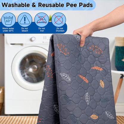 Sunheir Washable Pee Pads for Dogs 2-Pack Reusable Puppy Pads Pet Training Pads, Waterproof Dog Pee Pads for Crate, Whelping Pad, Non-Slip Protects Against Urine Leakage (Leaves - Deep Grey, 31x36)