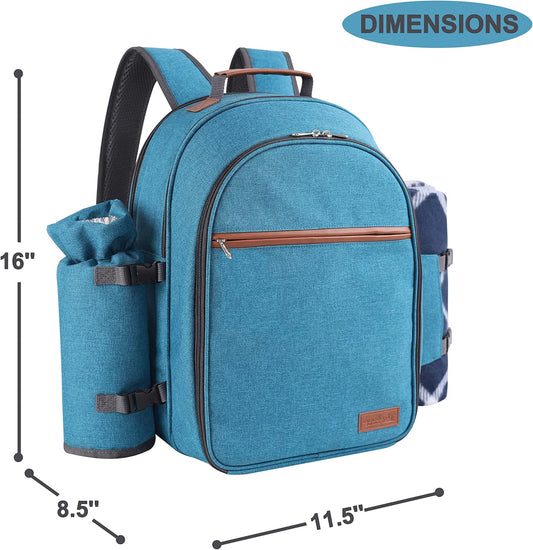 Apollo Walker Picnic Backpack Set for 2 Person with Cooler Compartment, Detachable Bottle/Wine Holder, Fleece Blanket, Plates and Cutlery Set (Teal)