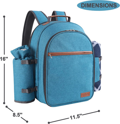 Apollo Walker Picnic Backpack Set for 2 Person with Cooler Compartment, Detachable Bottle/Wine Holder, Fleece Blanket, Plates and Cutlery Set (Teal)