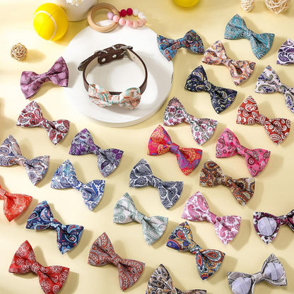 Reginary 50 Pieces Dog Bow Ties Pet Collar Bow Puppy Collar Attachment with Rubber Bands for Small Medium Cat Pet Grooming Charms Accessories Wedding Birthday Occasion (Paisley Style)