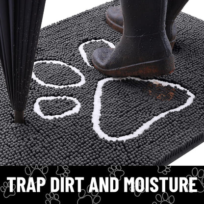 Smiry Dog Door Mat for Muddy Paws, Absorbent Dirt Trapper Non Slip Quick Dry Washable Chenille Mat for Mud Dogs, Entry Rug for Indoor and Outdoor (71x46 Inches, Dark Grey and White)