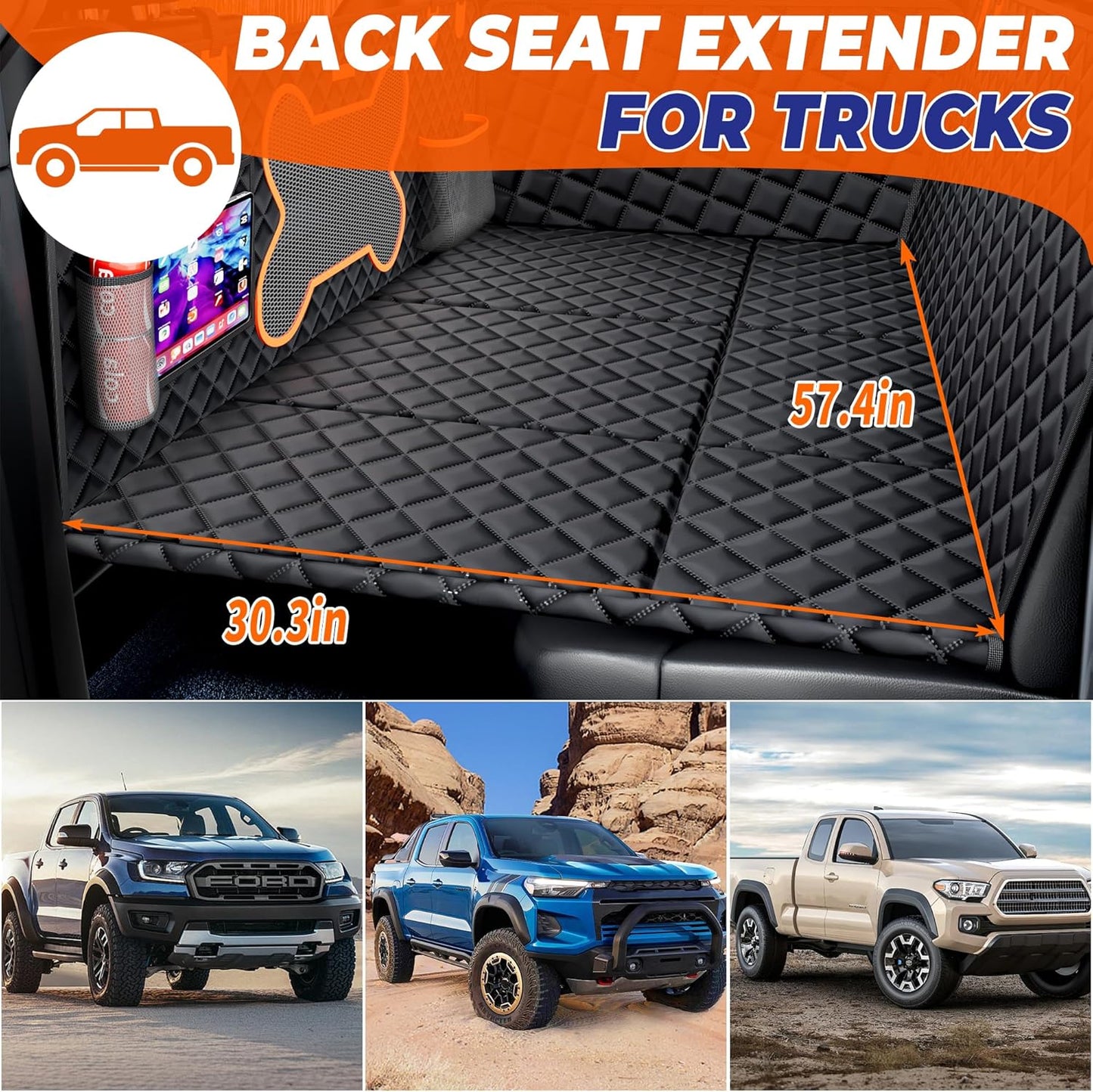Dog Back Seat Extender for Truck, Hard Bottom Dog Car Seat Cover-Strong Support Waterproof Scratch-Proof Pet Hammock for Full Size F150/RAM1500/Silverado Crew Cab Pickup, Black - Pawvie