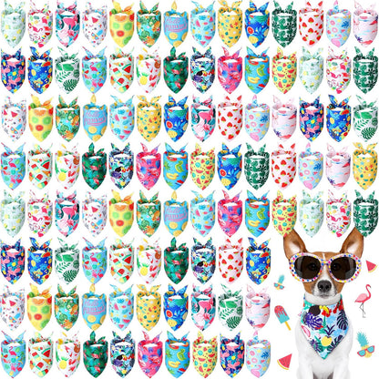 Chunful 100 Pieces Dog Bandanas Bulk Summer Pet Bandanas Pack Triangle Scarf Bib Kerchief Set for Small Large Dog Costume Accessories Decoration(31.5 x 21.7 x 21.7,Fruit)