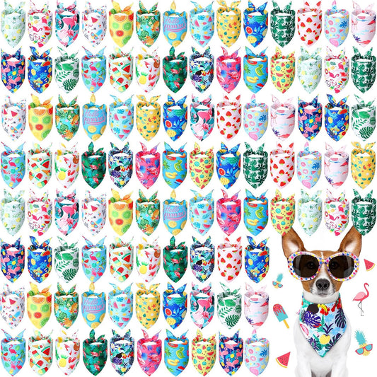 Chunful 100 Pieces Dog Bandanas Bulk Summer Pet Bandanas Pack Triangle Scarf Bib Kerchief Set for Small Large Dog Costume Accessories Decoration(31.5 x 21.7 x 21.7,Fruit)
