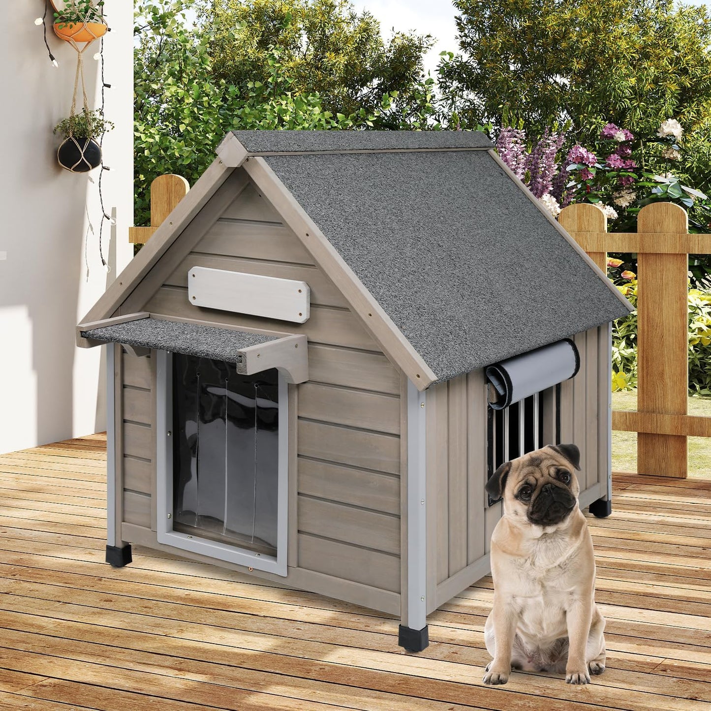 Outdoor Dog House Waterproof for Medium Small Dogs with Anti-Chewing Iron Frame, Adjustable Vent Window, Indoor & Outdoor Doghouse Kennel Puppy Shelter, Easy Clean and Assemble (26" L*31.9" W*32" H) - Pawvie