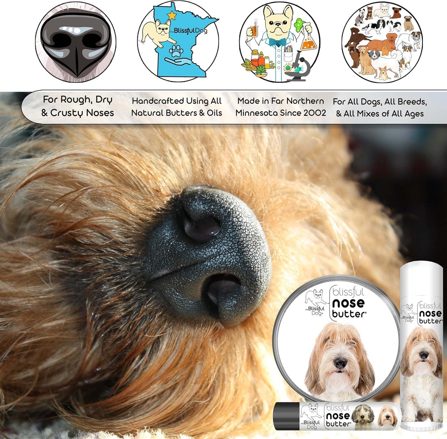 The Blissful Dog Petit Basset Griffon Unscented Nose Butter - Dog Nose Butter, 2 Ounce