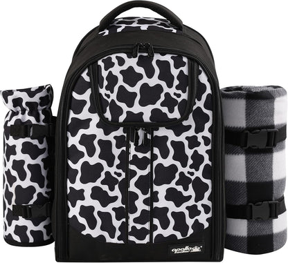 apollo walker Picnic Backpack Bag for 2 Person with Cooler Compartment, Detachable Bottle/Wine Holder, Fleece Blanket, Plates and Cutlery Set (2 Person, Black)